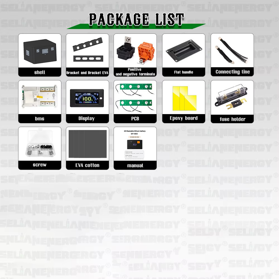 SelianEnergy 4S 12V 628Ah LiFePO4 DIY Batteriebox mit JK 300A Smart BMS und EVE MB56 Zellen, Schwarz - Bild 4