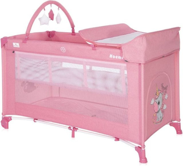 Lorelli Reisebett Noemi in Pink mit 2 Ebenen, Wickelauflage, Spielbogen und Tragetasche - Bild 1