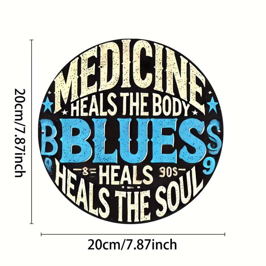 Rundes Vintage-Aluminiumschild Potdemiel Medizin Heals the Body Blues Heals the Soul in Multicolour, Durchmesser: 20 cm - Bild 2