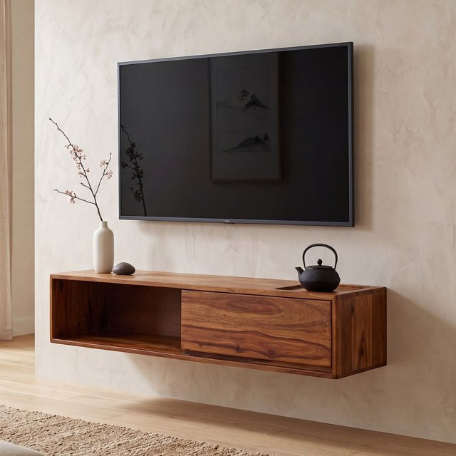 Finebuy TV-Board hängend aus Sheesham Massivholz in Braun mit 1 Schublade, Breite: 110 cm - Bild 1