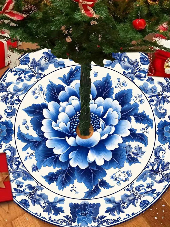 VIKAMA Weihnachtsbaumrock mit Porzellanmuster in Blau und Weiß für deine Weihnachtsdekoration - Bild 7