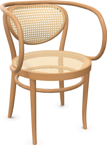 Thonet 210 R Stuhl mit Armlehnen aus Buchenholz und Rohrgeflecht in Beige - Bild 1