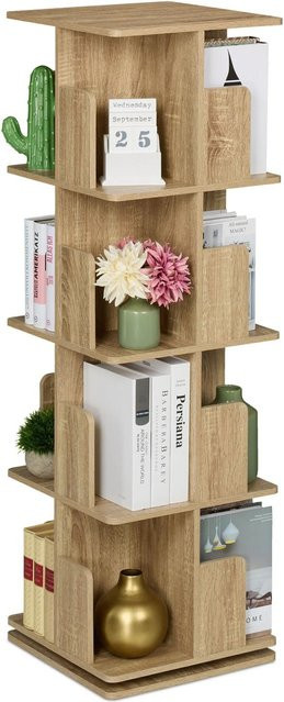 Relaxdays Drehbarer Bücherregal in Holzoptik und Stahl, 360 Grad drehbar, Braun/Beige, H: 125,5 cm, B: 39 cm, T: 39 cm - Bild 1