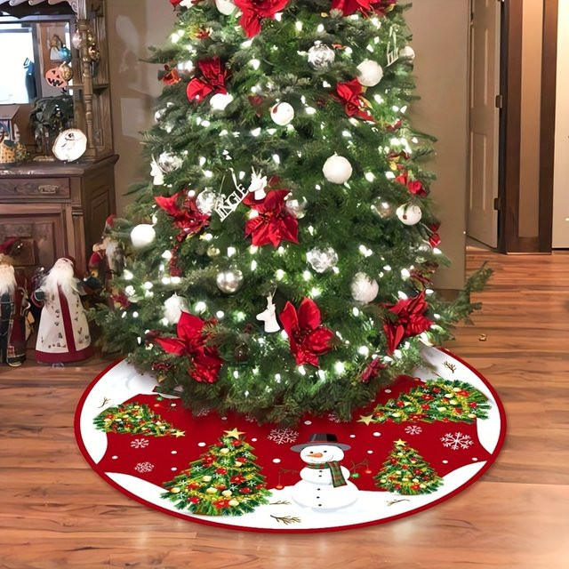 VIKAMA Schneemann Weihnachtsbaumkleid in Rot mit Schneeflocken-Design für deine Weihnachtsdekoration im Innen- und Außenbereich - Bild 1