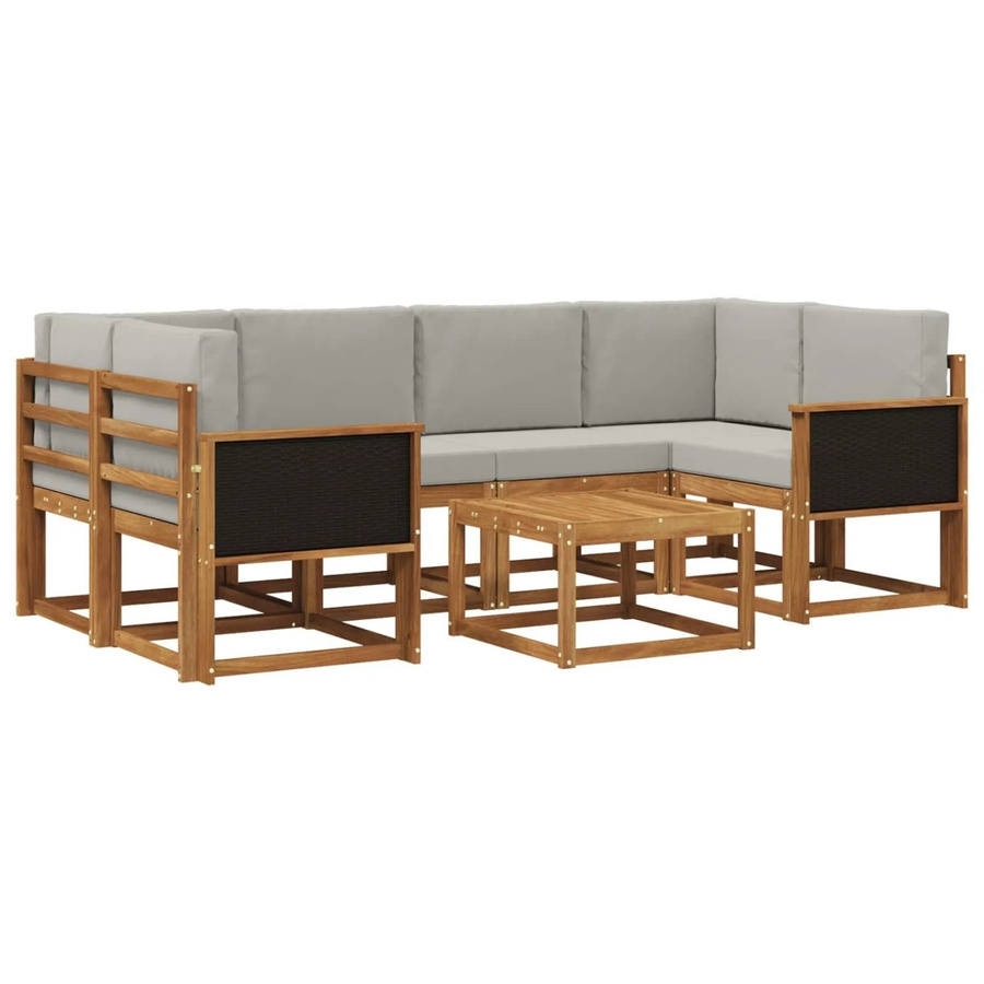 vidaXL Outdoor-Sofagarnitur L-Form aus Akazienholz mit 5 grauen Kissen aus wetterfestem Polyester - Bild 2