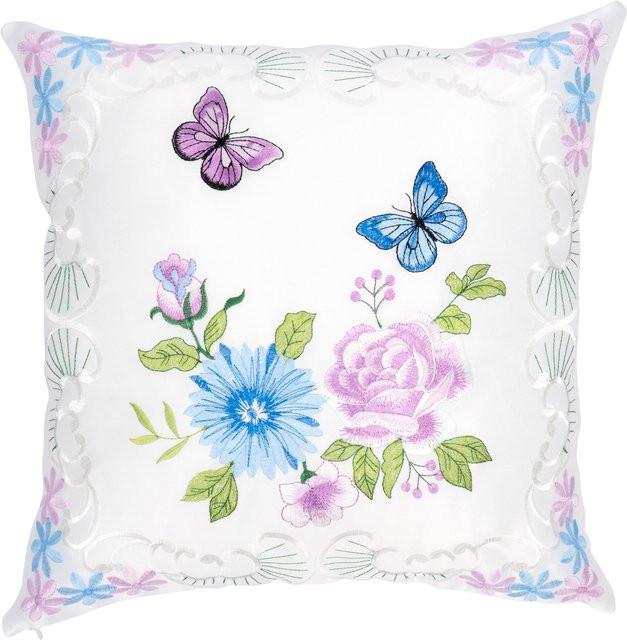 Kissenhülle Schmetterlingsblüte von viva domo, quadratisch, Mehrfarbig/Weiß, B/T/H: 40 x 40 x 1 cm - Bild 1