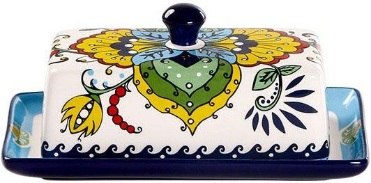 Lppunk-kitchenware Keramik-Butterdose mit Deckel im floralen Bohème-Stil, Mehrfarbig - Bild 1