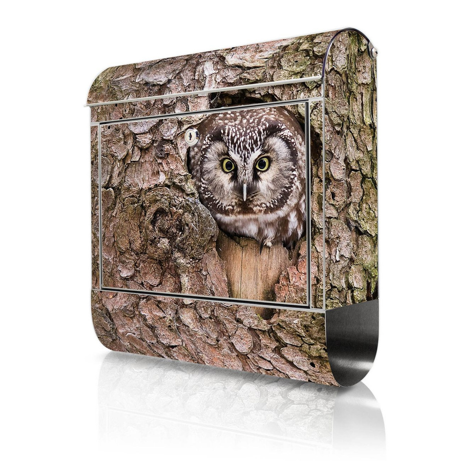 banjado Design Wandbriefkasten aus 18/0 Edelstahl mit Eulen-Motiv und Zeitungsfach, Farbe Silber/Mehrfarbig, B/T/H: 38 x 12,5 x 43 cm - Bild 1