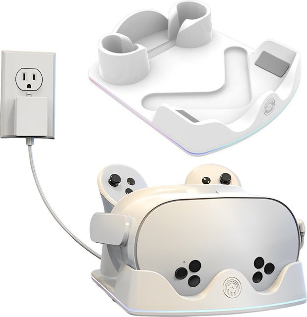 Meta Ladestation für Meta Oculus Quest 3S, 3 und 2 VR mit RGB-Controller-Halterung und Headset-Display in Weiß/Multicolor - Bild 1