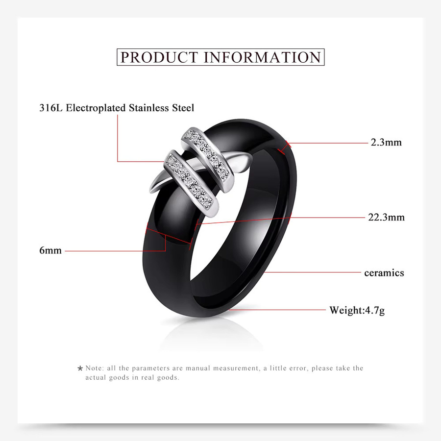 VQYSKO Ring Edelstahl, schwarz, Diamant, Zirkonia, Unisex - Bild 3
