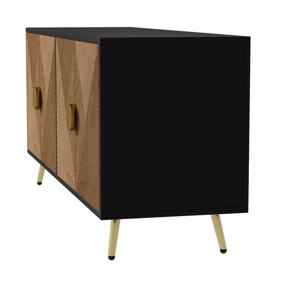 PINGGO Moderner Minimalistischer Beistellschrank mit Vier Türen in Schwarz und Gold mit Matt-Finish und Geometrischem Design für dein Wohnzimmer - Bild 3