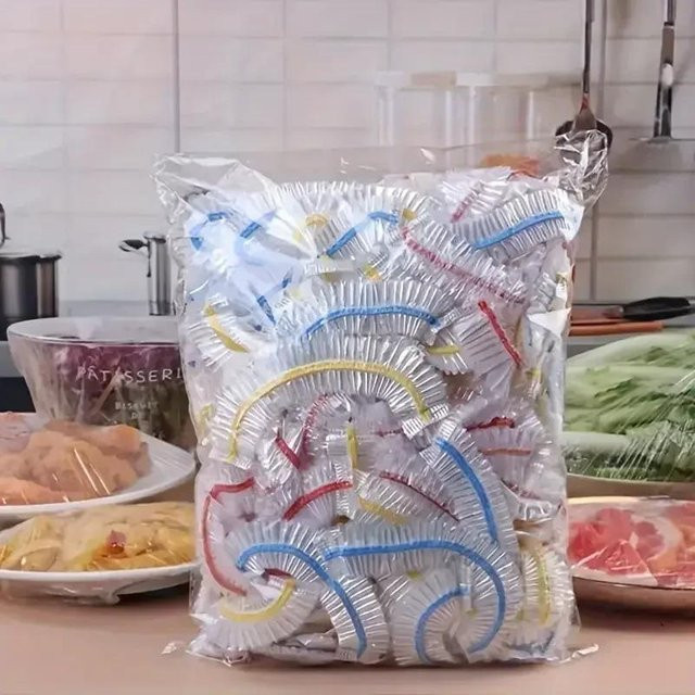LIUXING Einweg Lebensmittelabdeckung aus elastischem Kunststoff in Mehrfarben, 100 Stück - Bild 1