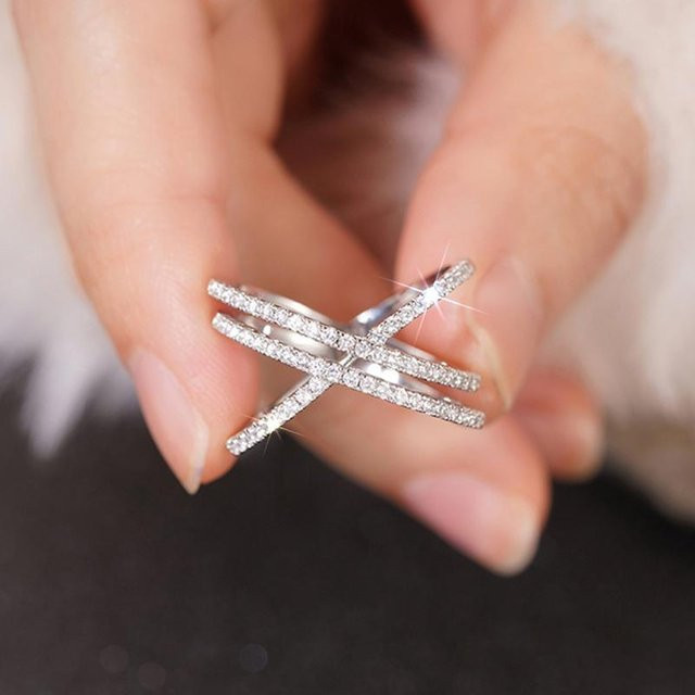 CAOSHI Ringe, Kreuzdesign, Zirkonia, Silber, Damen - Bild 1