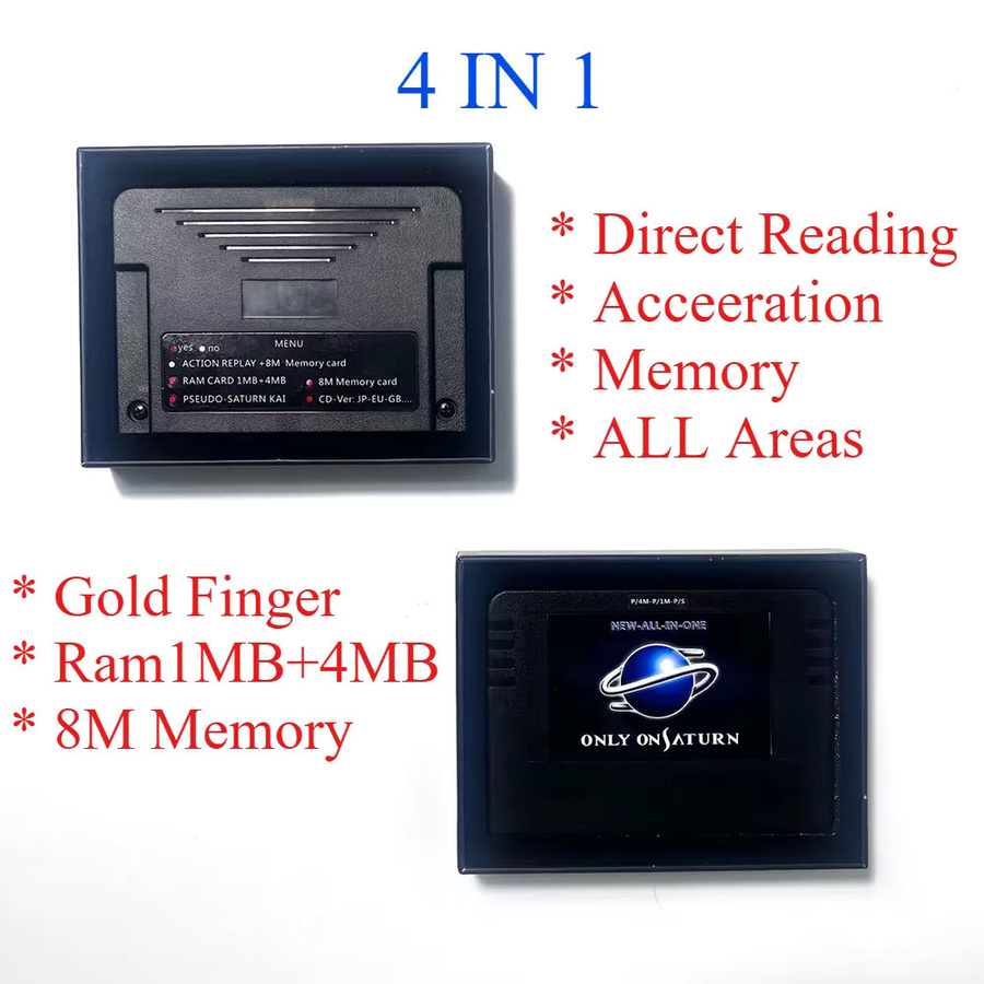 Pseudo Saturn 4in1 Retro-Konsole in Schwarz mit Display, 4M Beschleuniger, Goldfinger-Funktion, Action-Replay und 8MB Speicherkarte - Bild 2