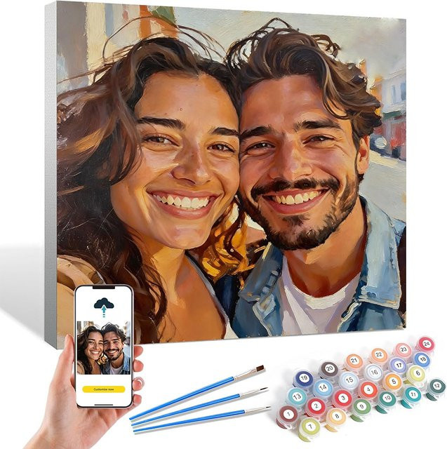 EverShine Malen nach Zahlen mit eigenem Foto, personalisiertes DIY-Set mit individueller Leinwand in Multicolour - Bild 1