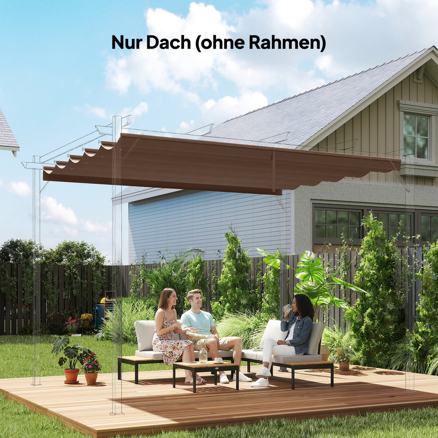 Outsunny Ersatzdach für Pergola mit Wellenstruktur, wasserdichte Schattenabdeckung für Garten und Terrasse, Farbe: Kaffee, B/T: 350 x 260 cm - Bild 2