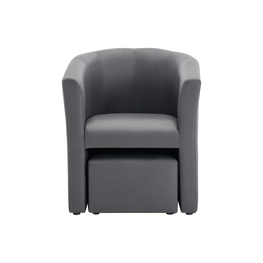 Vente-unique Sessel Jovana mit gerader Rückenlehne und Ottomane in Grau aus Kunstleder, Breite: 65 cm - Bild 2