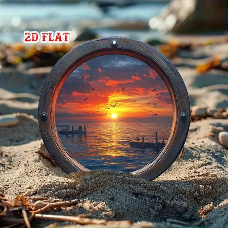 HELLOYOUNG Aluminium Wandschild Rund mit Meereslandschaft und Sonnenuntergang in Multicolour - Bild 4