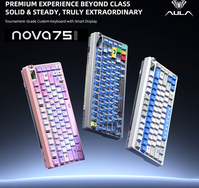 AULA NOVA75 Kabellose Mechanische Tastatur 75% mit Smart-Bildschirm und Drehregler, Hot-Swap, Farbe: Rot/Weiß - Bild 1
