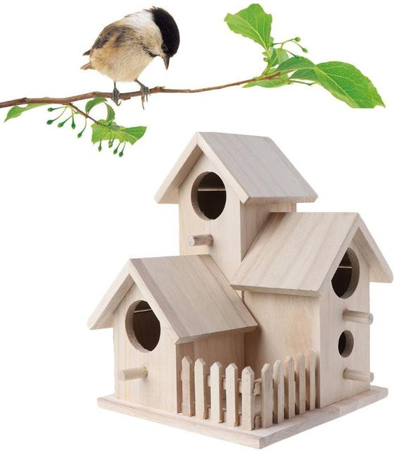Hängendes Vogelhaus aus Holz von DIYelecs in Beige als dekoratives Nisthaus für deinen Zaun - Bild 1