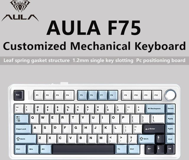 AULA F75 Mechanische Gaming-Tastatur mit Bluetooth, 2,4 G Wireless und Kabelverbindung in Blau - Bild 1
