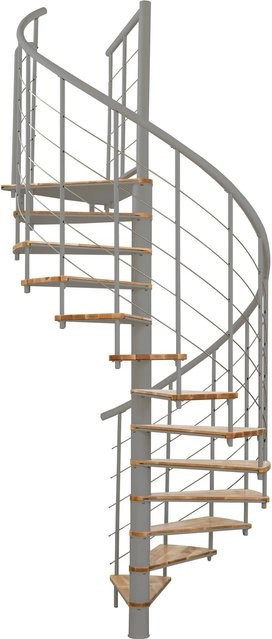Minka Spindeltreppe Fusion Spiraltreppe aus Holz und Stahl in Grau-Buche Hell mit Durchmesser: 140 cm für eine Raumhöhe bis 295 cm - Bild 1