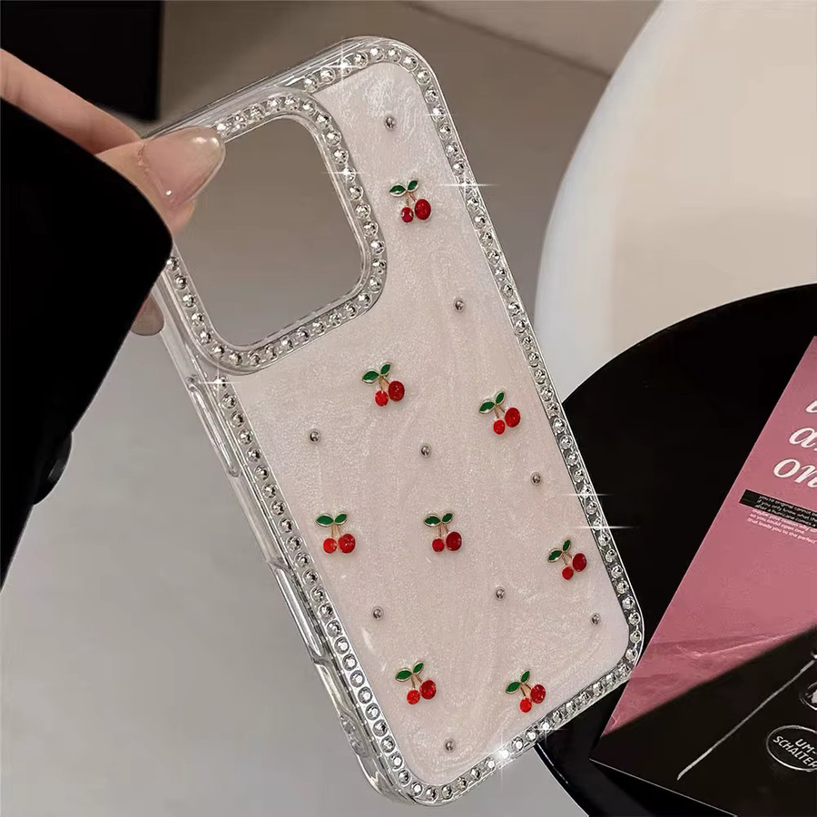 Bling Diamond Cherry Soft Phone Case für iPhone 17 Pro Max 16 15 14 13 12 11 Air Silikonhülle stoßfest transparent - Bild 4
