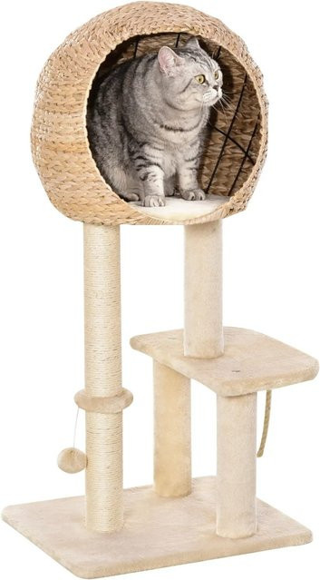 PawHut Kratzbaum beige mit Katzenhöhle und integriertem Spielzeug aus Sisal, B/T/H: 40 x 40 x 100 cm - Bild 1