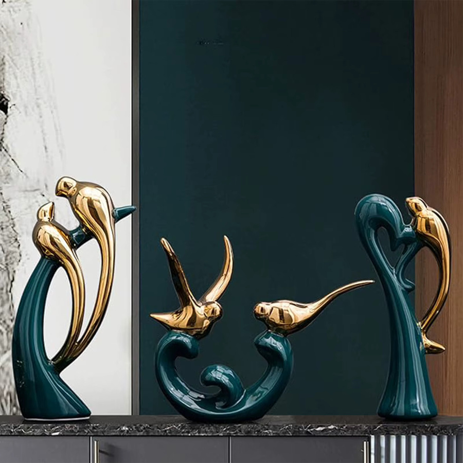 Nordic Keramik Paar Vögel Statuen Moderne Kunst Skulptur als Dekoration für dein Wohnzimmer oder den Eingangsbereich von ACRDDK - Bild 2