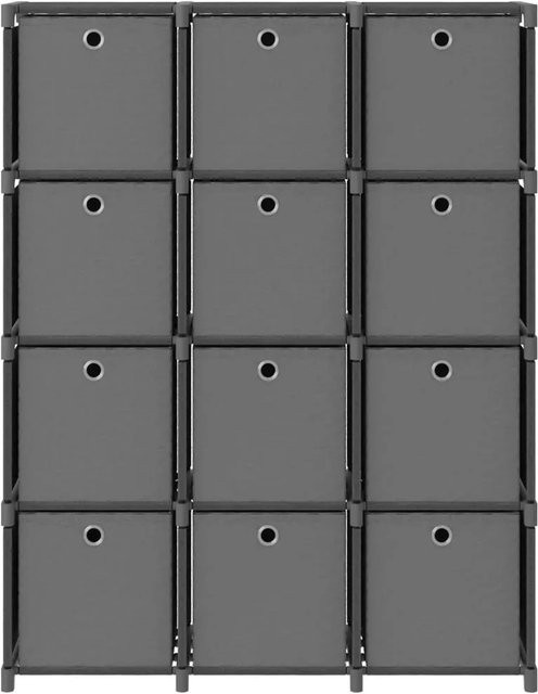 vidaXL Würfel-Regal mit 12 Boxen in Grau, modernes Standregal aus Stahl und Stoff, B/T/H: 103 x 30 x 141 cm - Bild 1