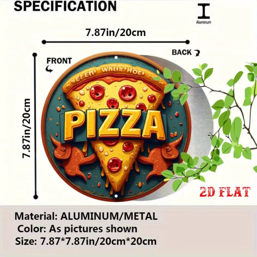Vencer Metall-Wandschild Pizza-Dekor in Multicolour, rustikale Aluminiumkunst für Küche, Café und Bar, B/H: 20,0 x 20,0 cm - Bild 2