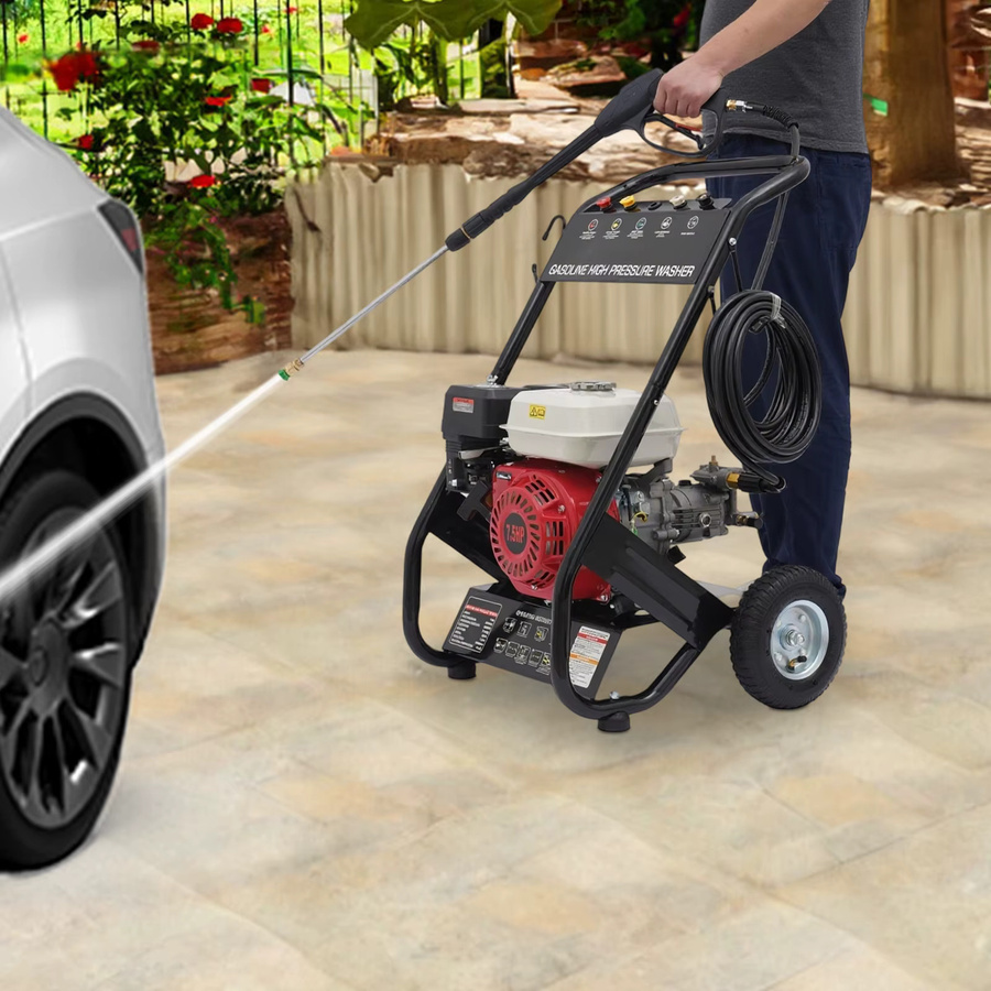 Bymaocar Benzin-Hochdruckreiniger mit 7 PS 4-Takt Motor, 170 bis 190 Bar Druck, Seifentank und 8-Zoll-Luftbereifung - Bild 4
