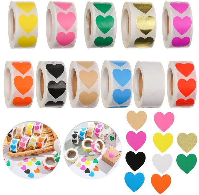 500 Stück herzförmige Aufkleber in Weiß und Multicolour für Scrapbooking und Geschenkverpackungen aus Papier - Bild 1