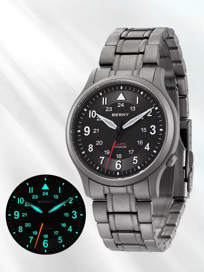 BERNY Armbanduhr, Titan, Quarz, Saphirglas, Herren, Schwarz - Bild 6