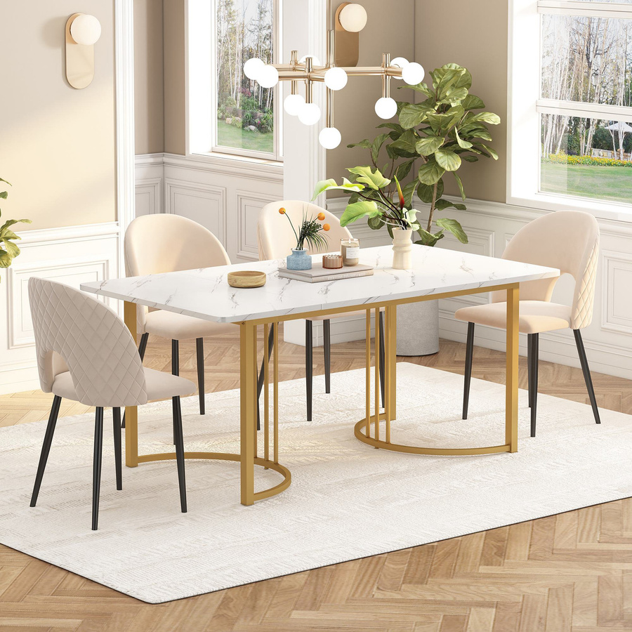 Moderner rechteckiger Küchentisch von FC in Weiß mit Metallgestell und MDF-Platte, B/T/H: 140 x 80 x 75 cm - Bild 2