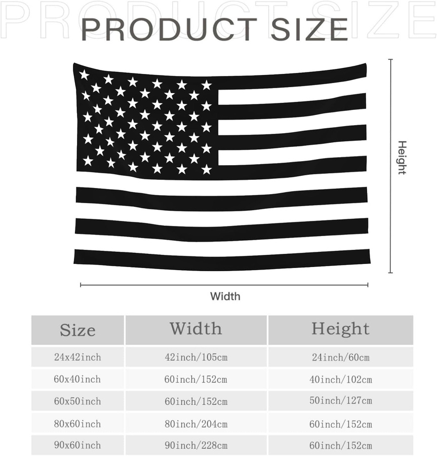 Wandteppich Amerikanische Flagge in Schwarz-Weiß als Wanddekoration, B/H: 70 x 100 cm - Bild 1