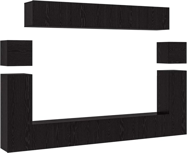 vidaXL TV-Schrankset 8-teilig in Schwarz und Eichen-Optik aus Holzwerkstoff für das Wohnzimmer, wandmontiert, B/T/H: 80 x 30 x 30 cm, 60 x 30 x 30 cm und 30,5 x 30 x 30 cm - Bild 1