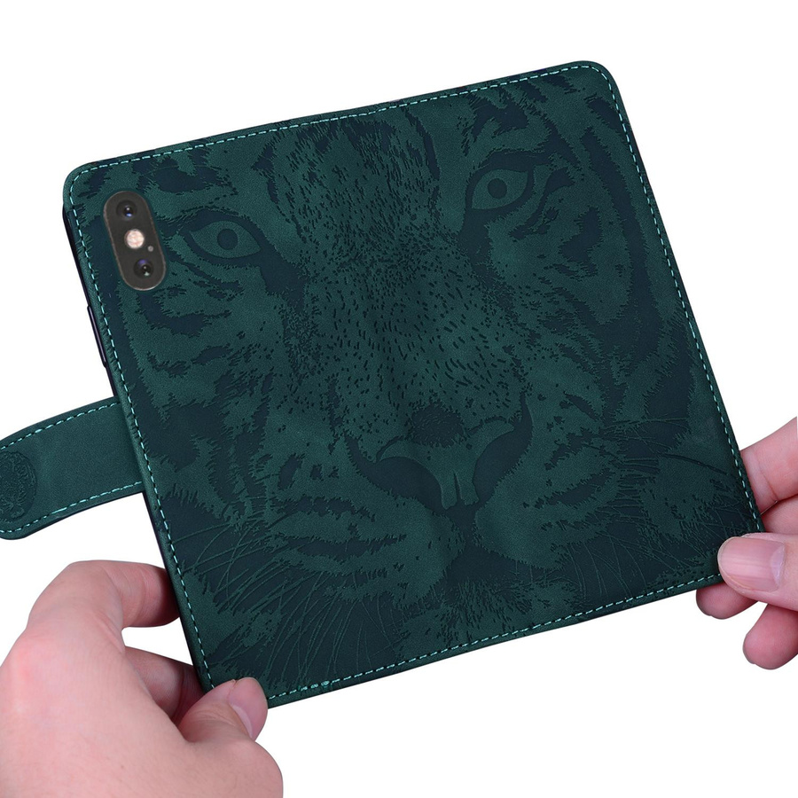 Lederhülle mit Tigerprägung für Samsung Galaxy S25 Ultra S24 S23 Plus und weitere Modelle, Brieftasche mit Kartenfächern und Ständer, Buchhülle in Schwarz - Bild 1