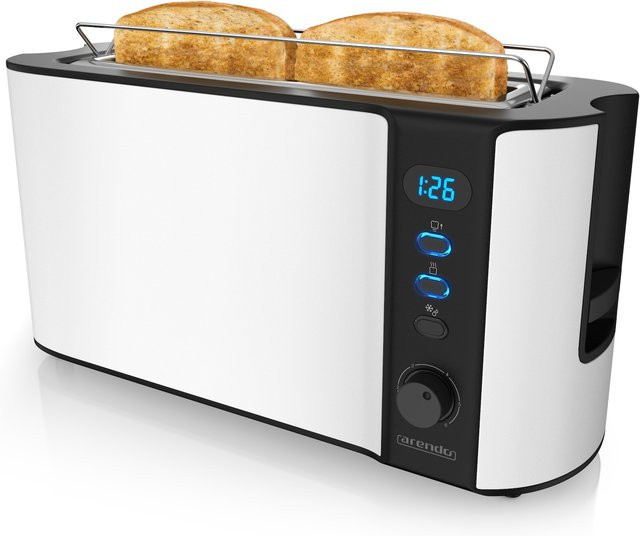 Arendo Langschlitz Toaster für 2 Scheiben mit integriertem Brötchenaufsatz, 1000 W und Restzeitanzeige, Weiß - Bild 1