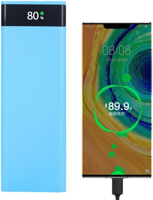 Jiansu DIY Power Bank Gehäuse für 10x 18650 Batterien mit 22,5 W Schnellladung, USB-C und Micro-USB Eingang, Schwarz oder Blau - Bild 1