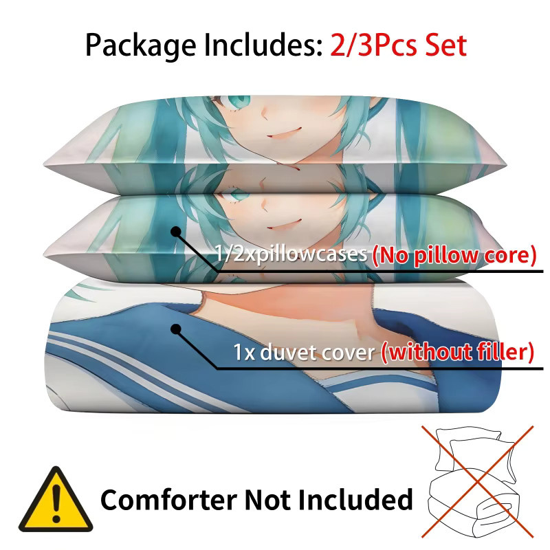 Hatsune Miku Sailor Uniform Bettwäsche-Set mit Aquarell-Anime-Design in Multicolour, bestehend aus Bettbezug und Kissenbezügen - Bild 2