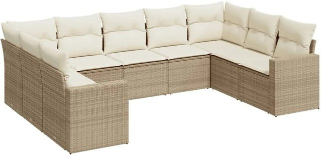 vidaXL 9-teilige Garten-Sofagarnitur in L-Form aus Poly-Rattan mit Kissen in Beige-Creme - Bild 1