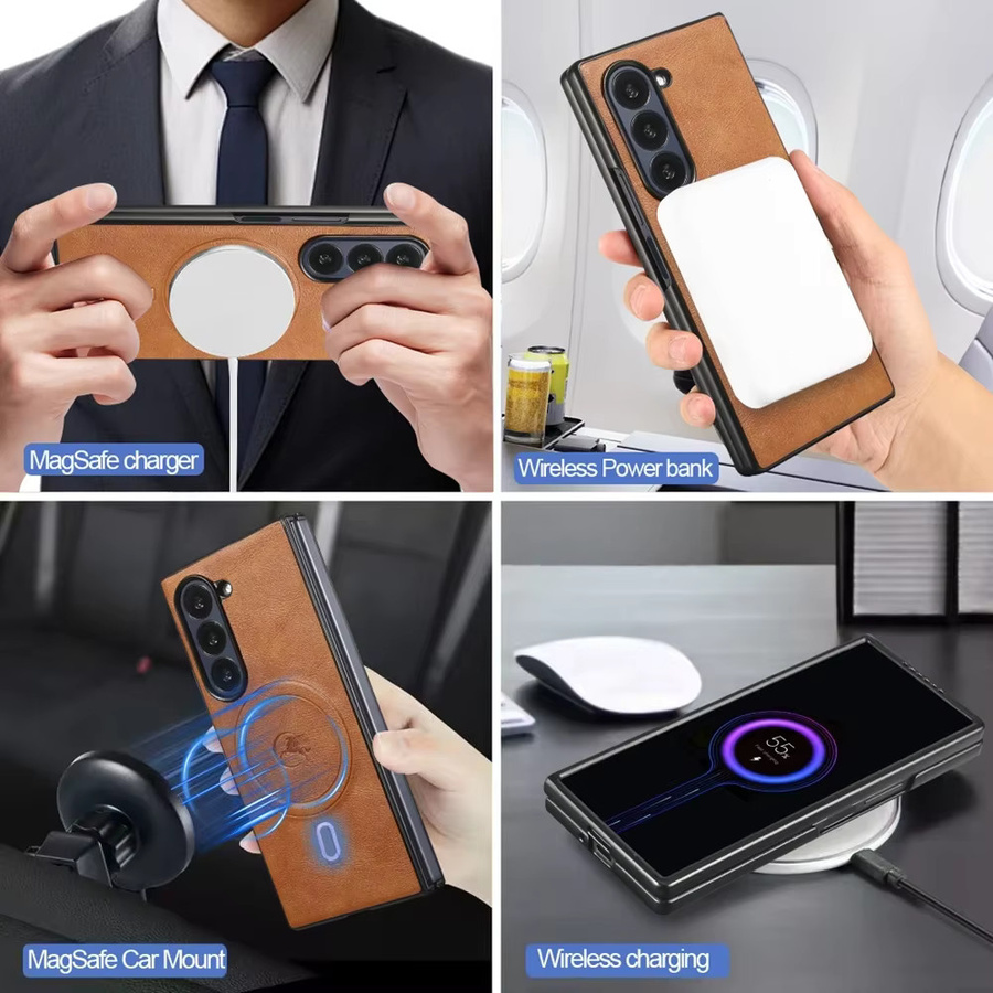 2-in-1 Magnetische Leder-Brieftaschen-Handyhülle mit kabellosem Ladegerät für Samsung Galaxy Z Fold (kompatibel mit Z Fold 8 Ultra, 7, 6, 5, 4, 3) in Braun - Bild 4
