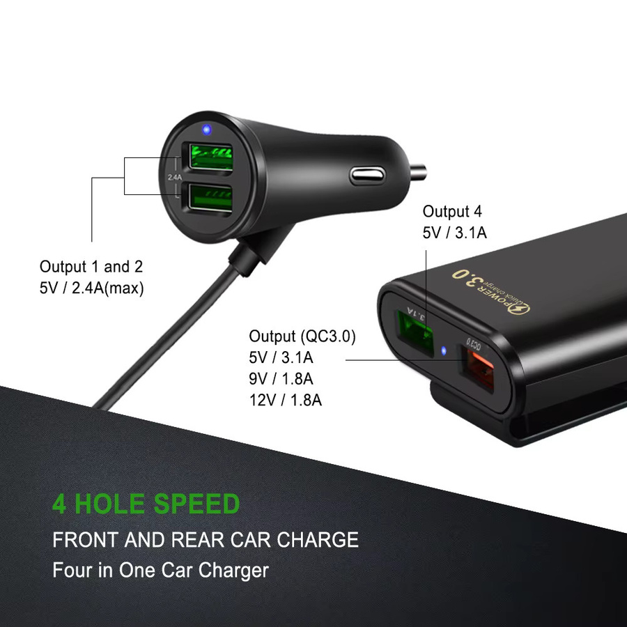 Maerknon 36W USB-Autoladegerät mit Schnellladung und QC 3.0 für Rücksitze, Schwarz - Bild 2