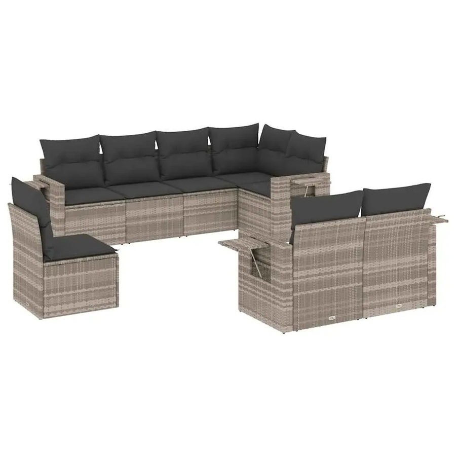 vidaXL 8-teilige Garten-Sofagarnitur in L-Form aus Poly-Rattan mit Kissen, Hellgrau - Bild 2