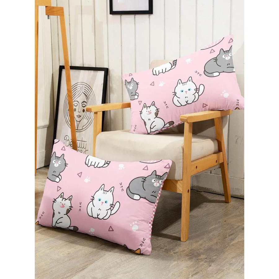 Katzenbettwäsche-Set von Binchi Fitness mit rosa Katzen-Checkmuster aus Mikrofaser, Bettbezug und Kissenbezug, B/H: 140 x 210 cm - Bild 2