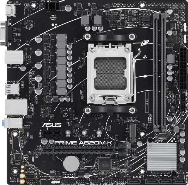 ASUS PRIME A620M-K Mainboard micro ATX mit AMD A620 Chipsatz, Socket AM5, DDR5 Unterstützung, USB-C und Gigabit LAN in Schwarz - Bild 2