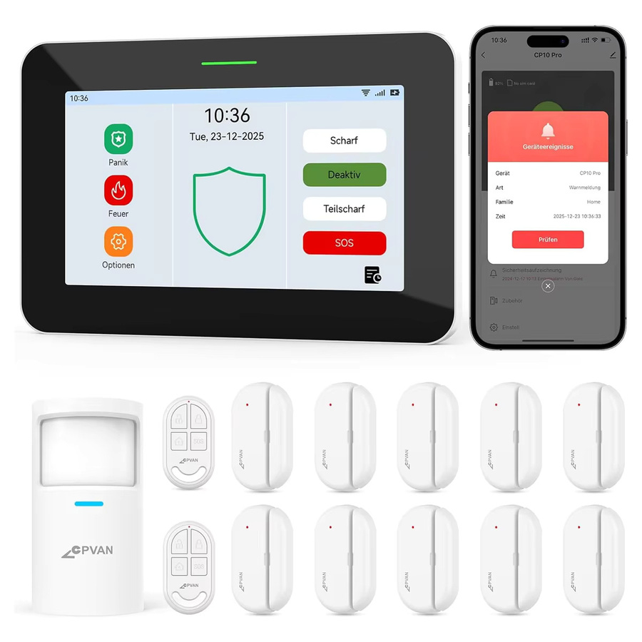 CPVAN 7-Zoll Smart-Home-Alarmsystem kabellos mit WiFi und Tuya Smart Life-Steuerung inklusive Zubehör - Bild 6