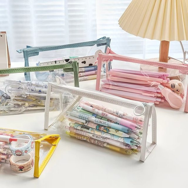 Transparente Schreibwarentasche aus Kunststoff in Beige für Schule und Büro - Bild 1