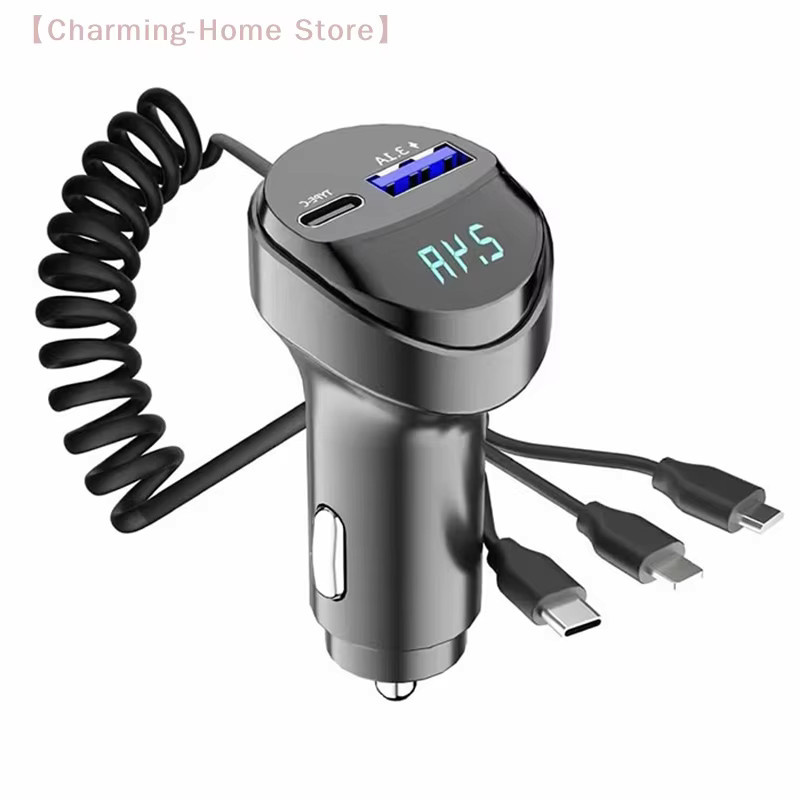 SHIDWJ 2-Port USB Schnell-Autoladegerät 3,1 A mit Spannungsanzeige und 3-in-1 USB-Ladekabel für PKW und LKW - Bild 3